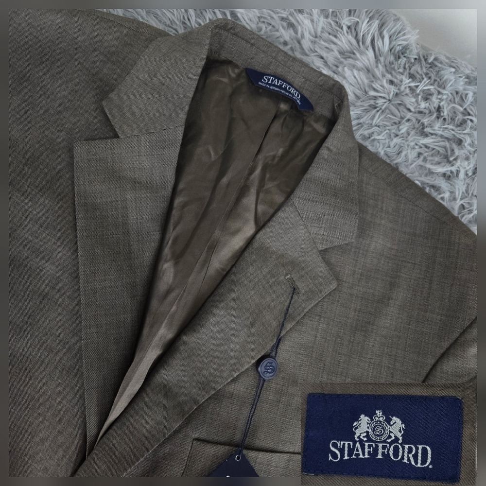 Stafford 11-PP590S 44L Brown Sharkskin Gray 3 Button No Vent Suit Jacket Blazer‎